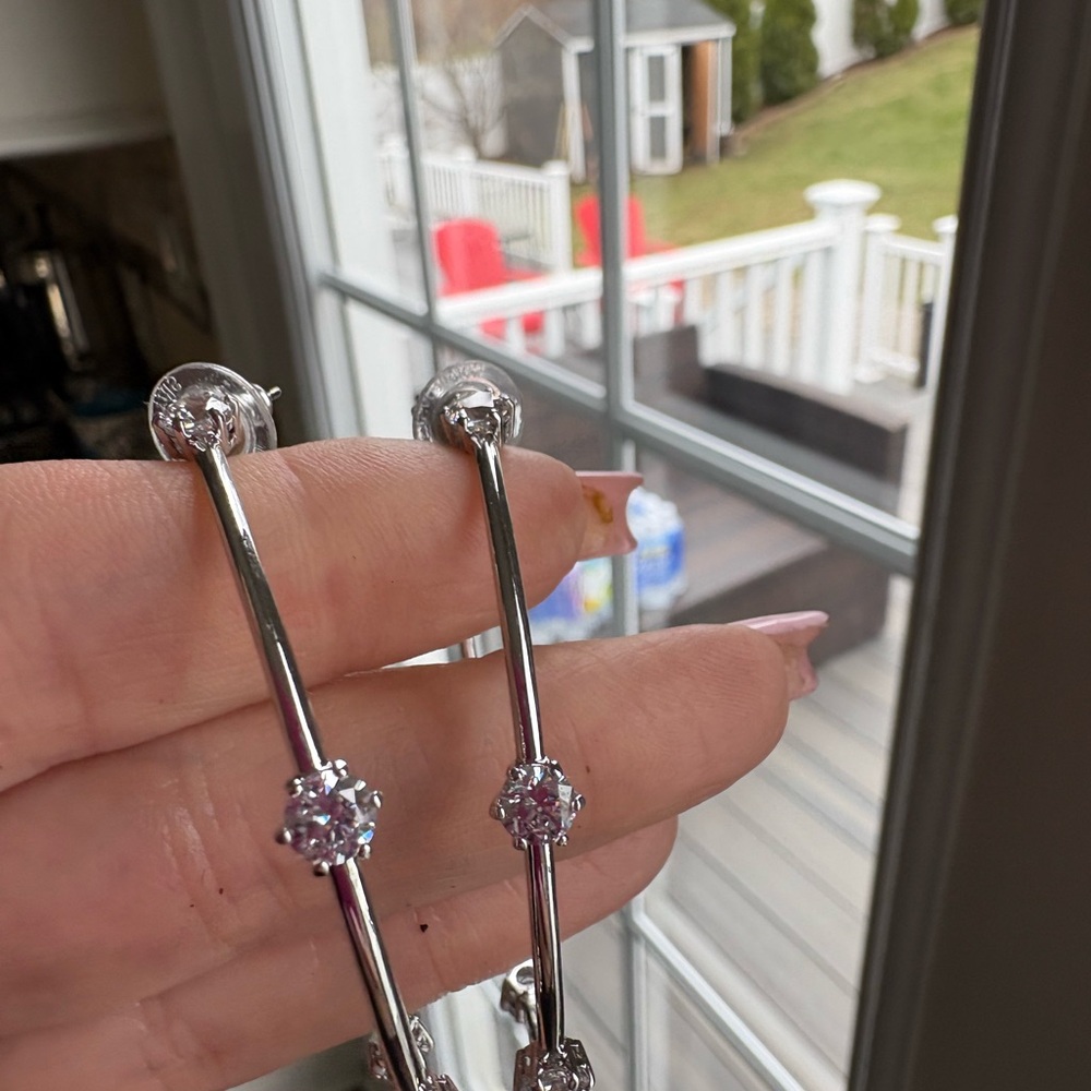 Swarovski Silver Hoop Earrings with Crystal Accents - Picture 6 of 9